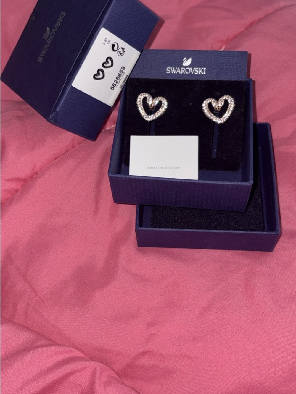 Swarovski Crystal Swan Heart Stud Earrings in Rose Gold